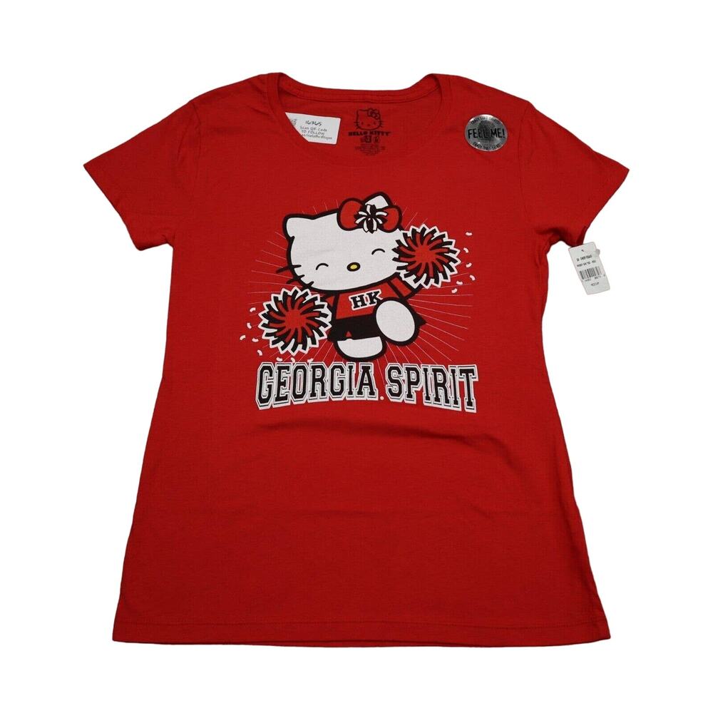 Hello Kitty Shirt Womens M Red Cartoon Print Round Neck Short Sleeve Tee